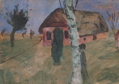 Casa vermelha com bétula de Paula Modersohn-Becker